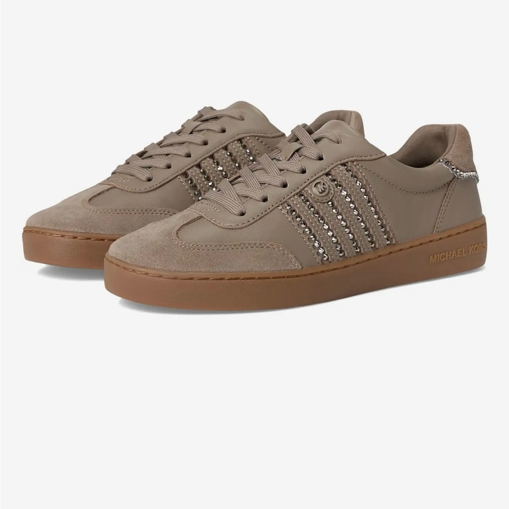 Michael Kors Taupe Low-Top Sneaker with Studded Stripes